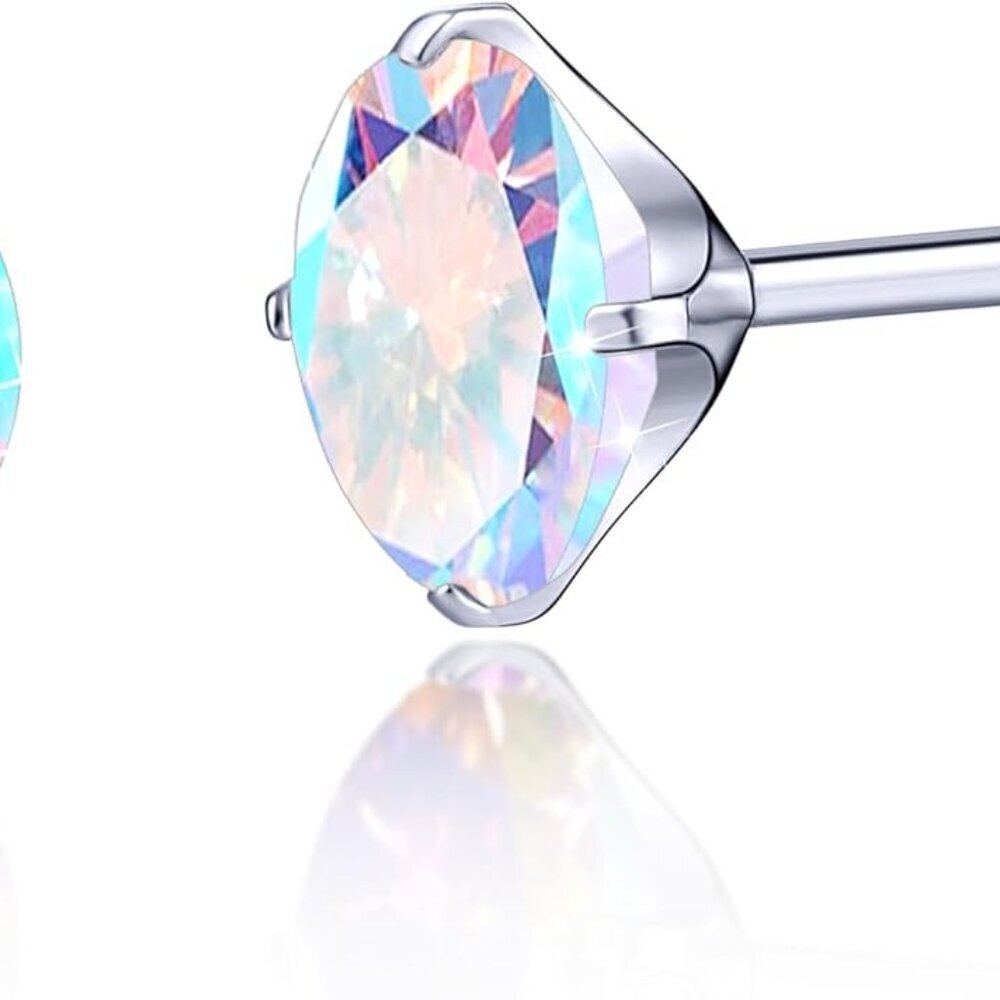 Aurora Borealis hypoallergenic titanium stud earrings with cubic zirconia, screw